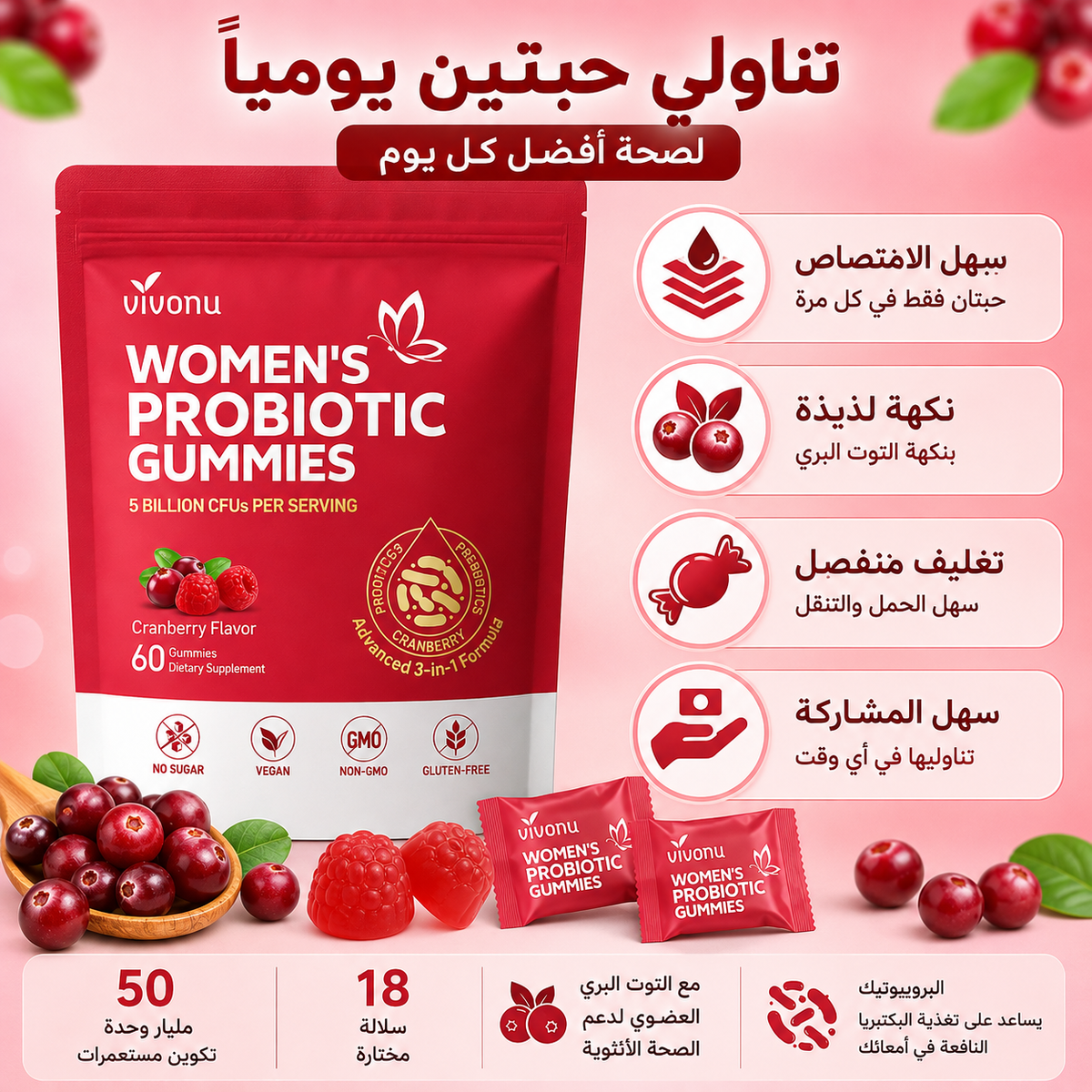 Cعلكات البروبيوتيك للنساء – بالتوت البري + فيتامين
